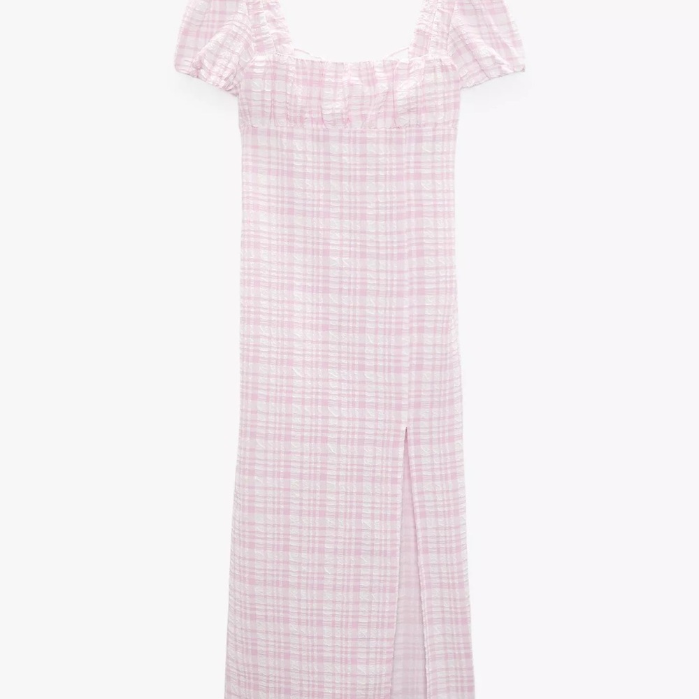 Zara Pink Plaid Midi Dress
